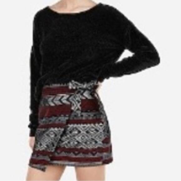 Express Womens Multi Color Mini Skirt Bow Tie on Side Size 16 - Picture 2 of 9